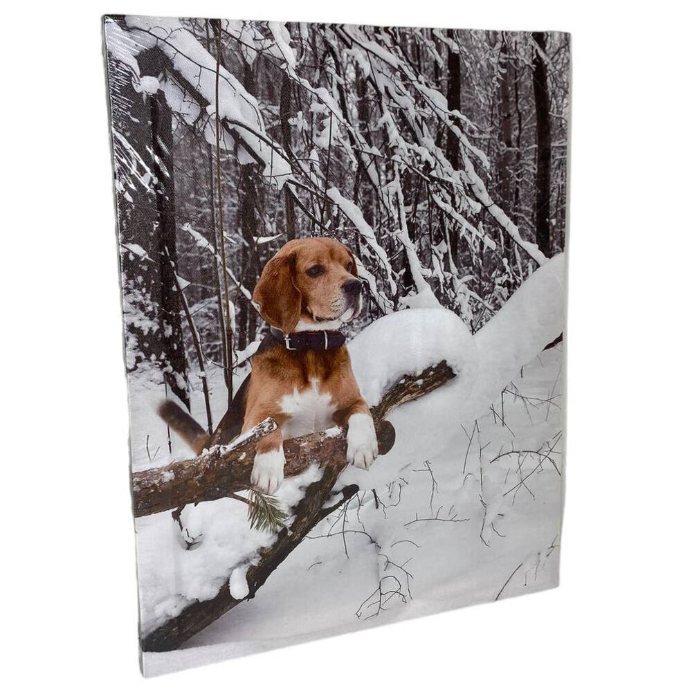 LED Lighted Snow Day Dog Canvas #44133 New Sealed